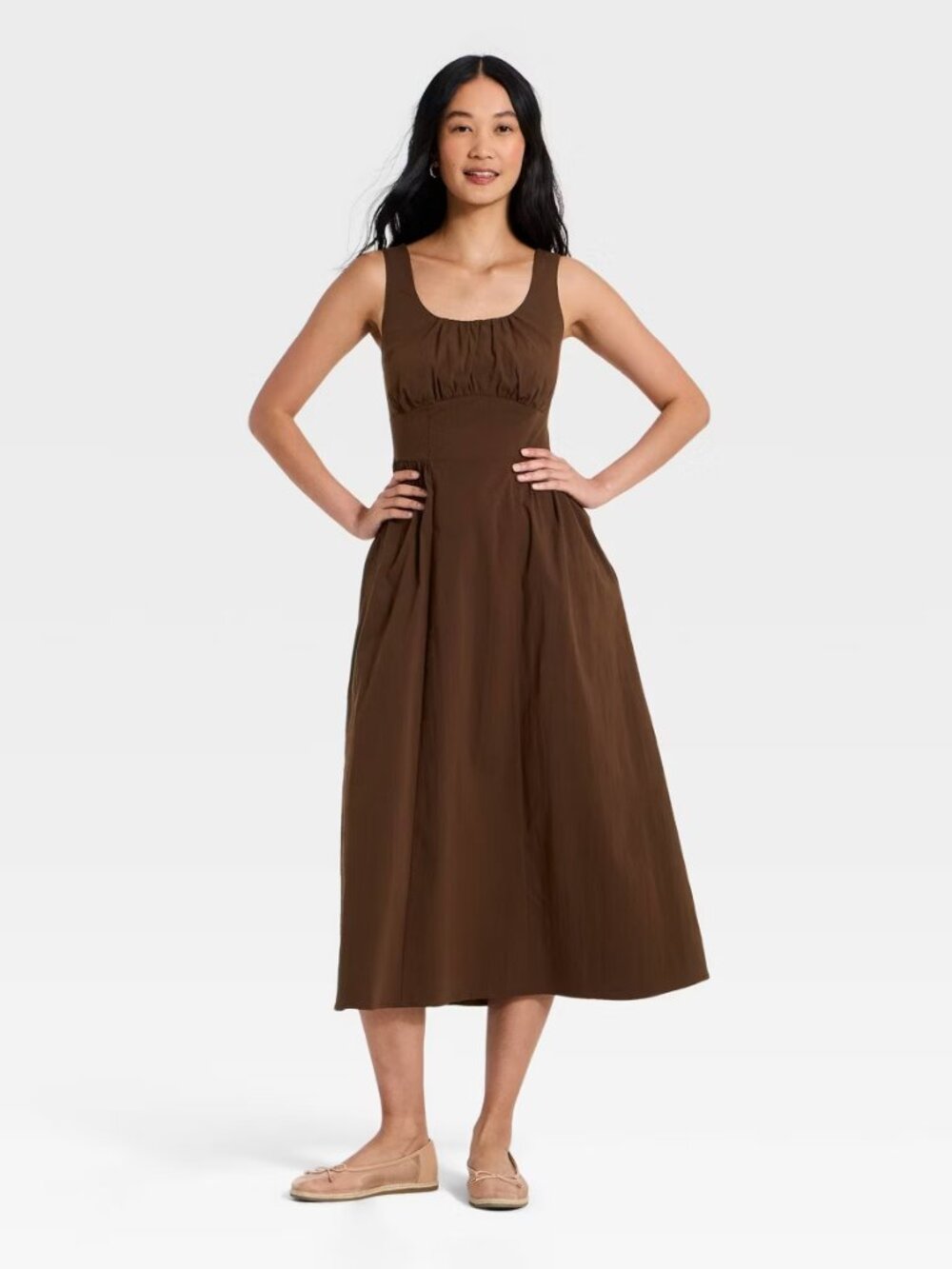 A New Day Women's Corset Smock Midi Dress - Brown S NWT NEW